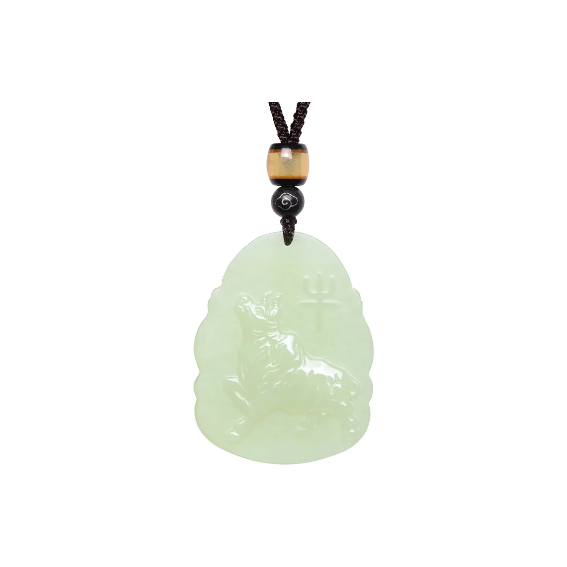 MARY WINDSOR Chinese Zodiac Ox Guardian Pendant Pale Greenish White Jade Unisex