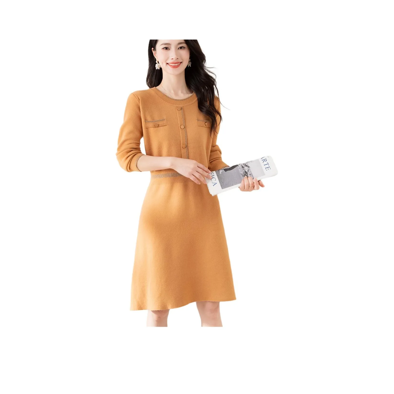 X MOOM Long Sleeved Dress Women's Yellow