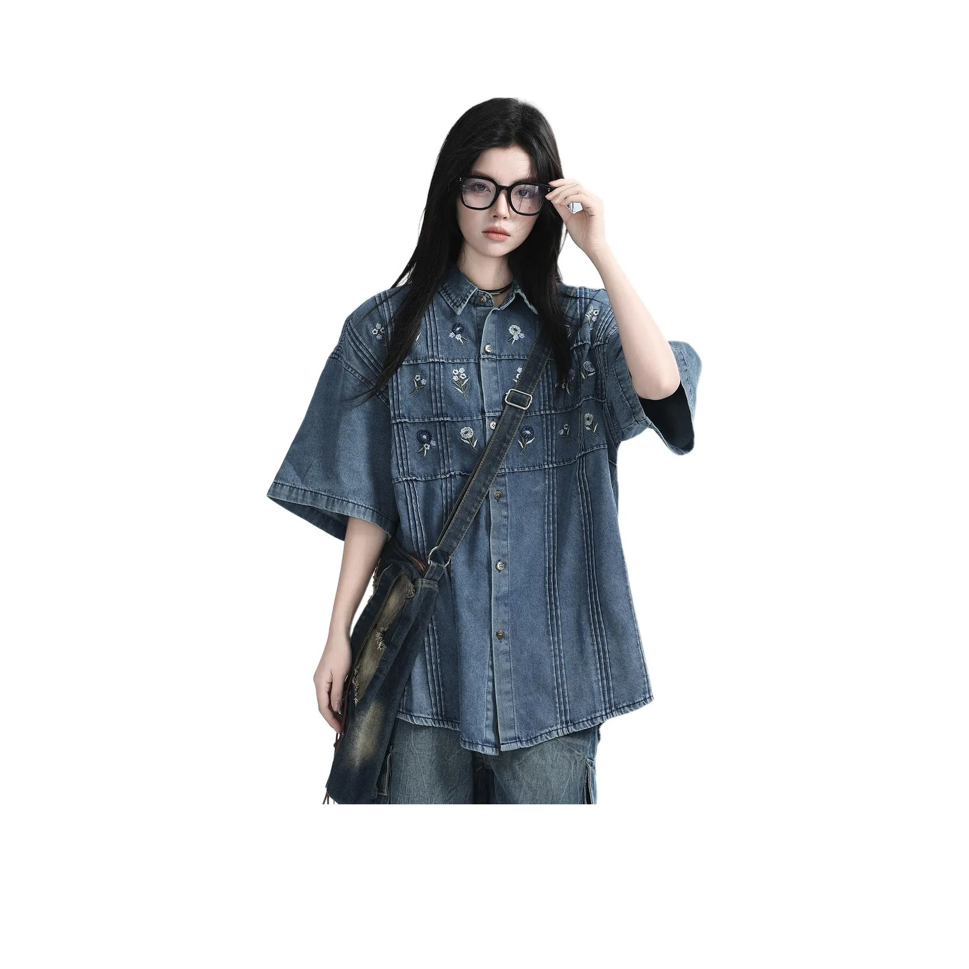 UNA RETA Винтажная синяя унисекс рубашка