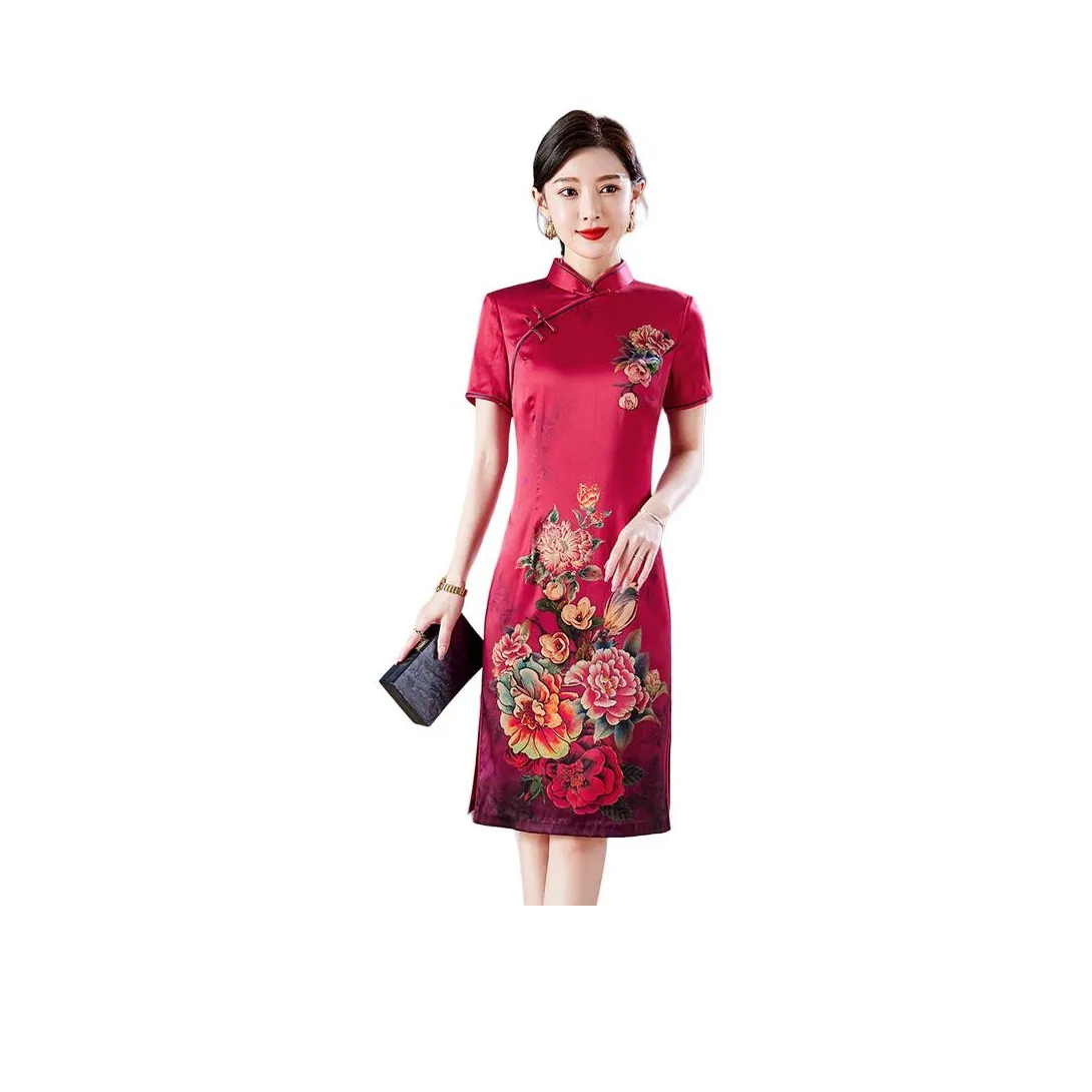 Yi Mengyuan Short Sleeved Dresses Women's Gradient Red