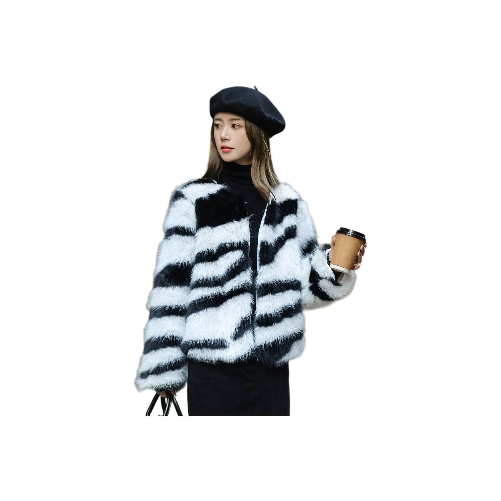 Emodues Velvet feel Coat Women's Zebra Print