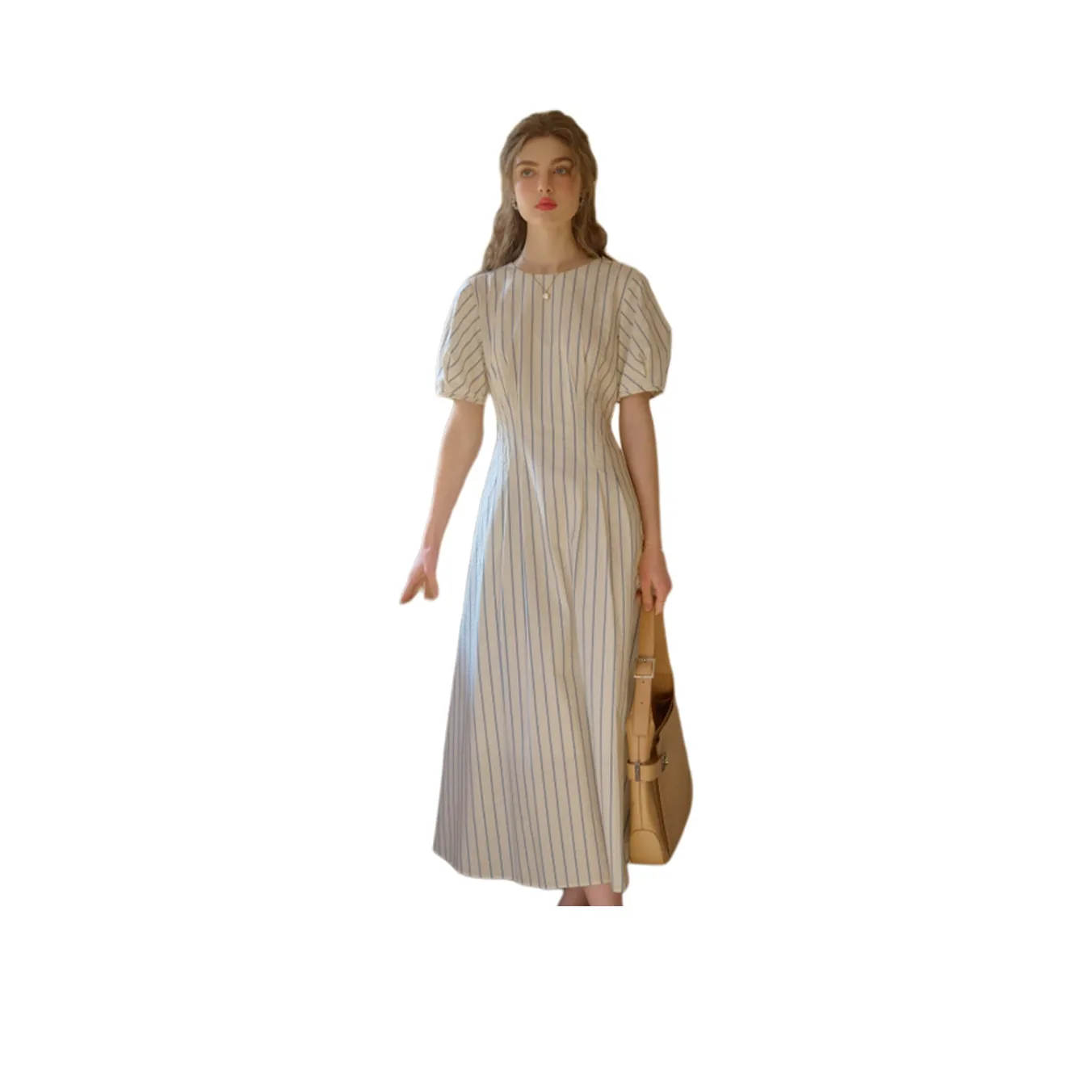 FLIM Short Sleeved Dress Women's Blue White Stripes
