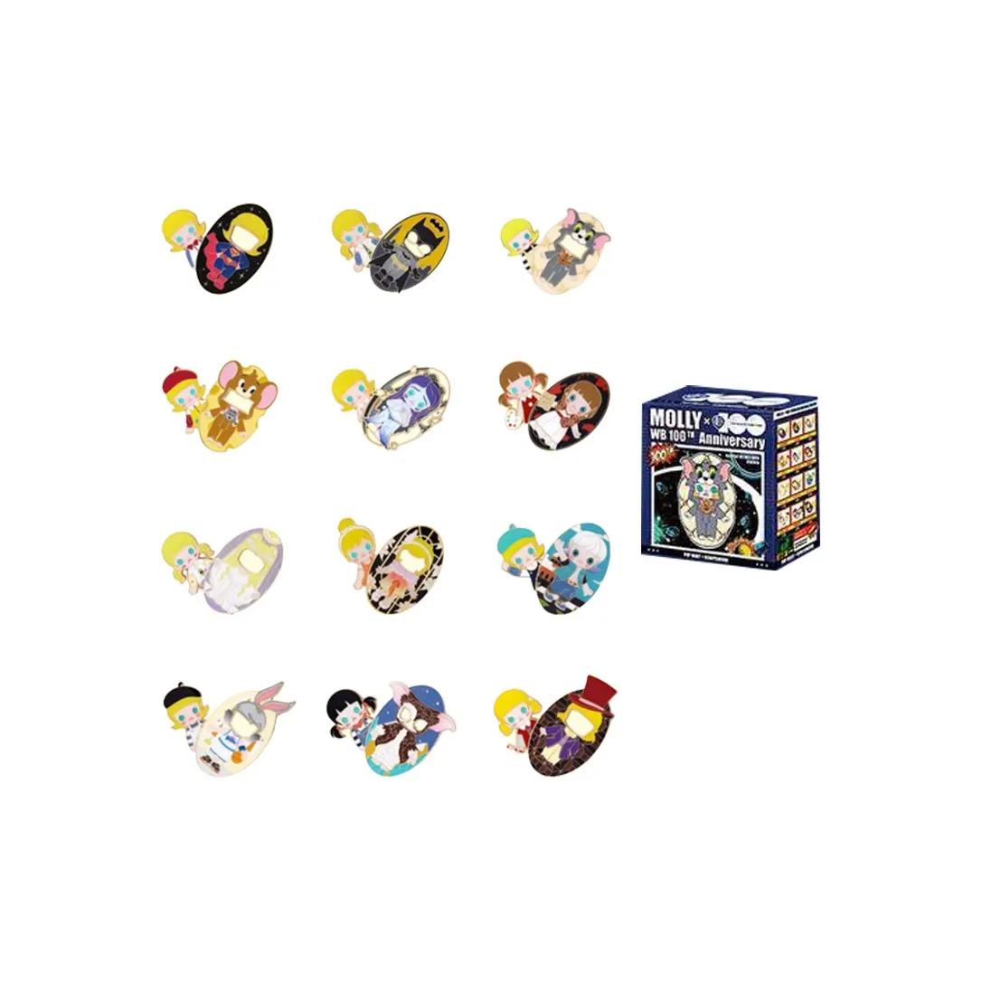 POP MART Molly X Warner Anniversary Collection Badge Blind Box Products Single Mystery Box/Full Box 12 Pcs
