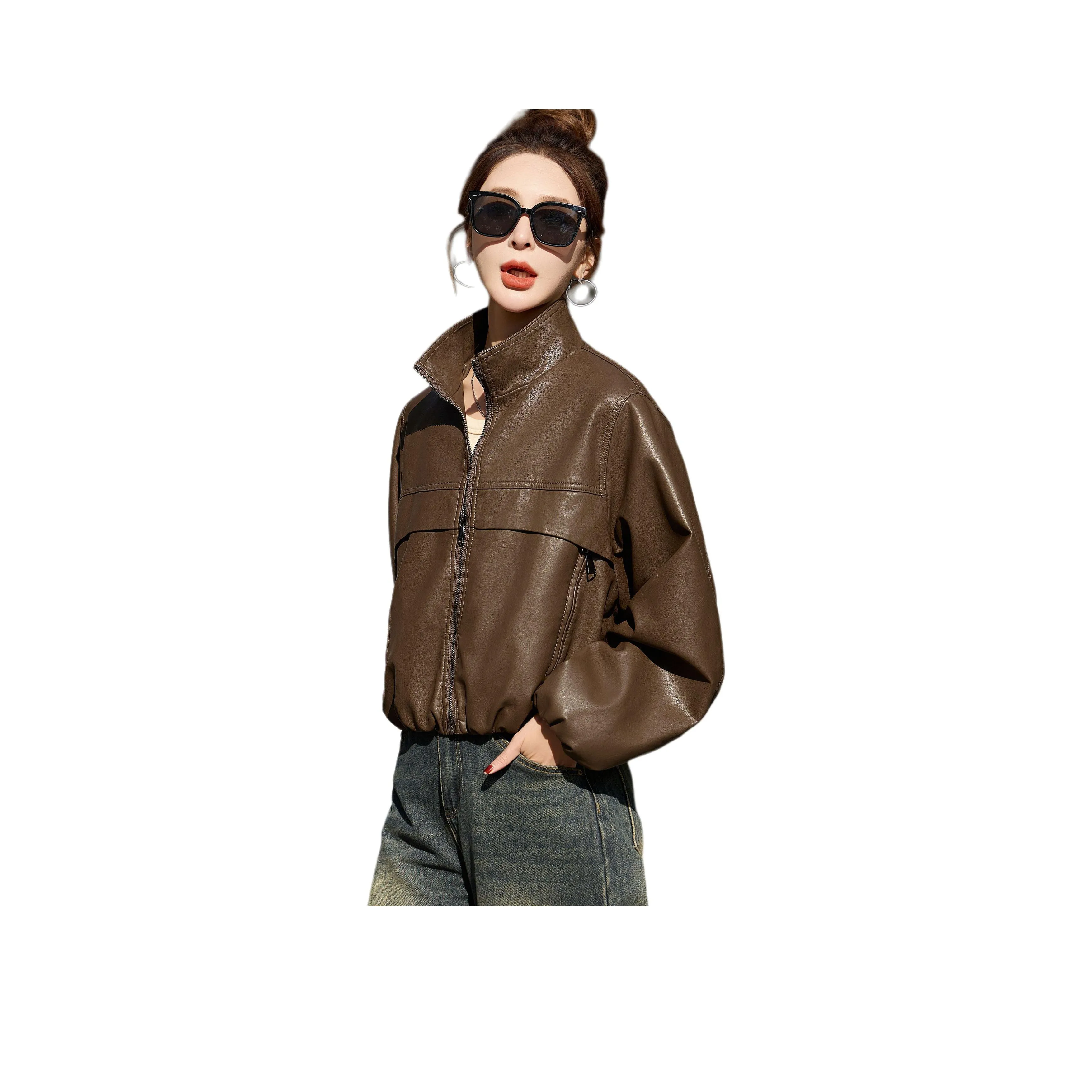 Yi Mengyuan Кожа Куртка Женская