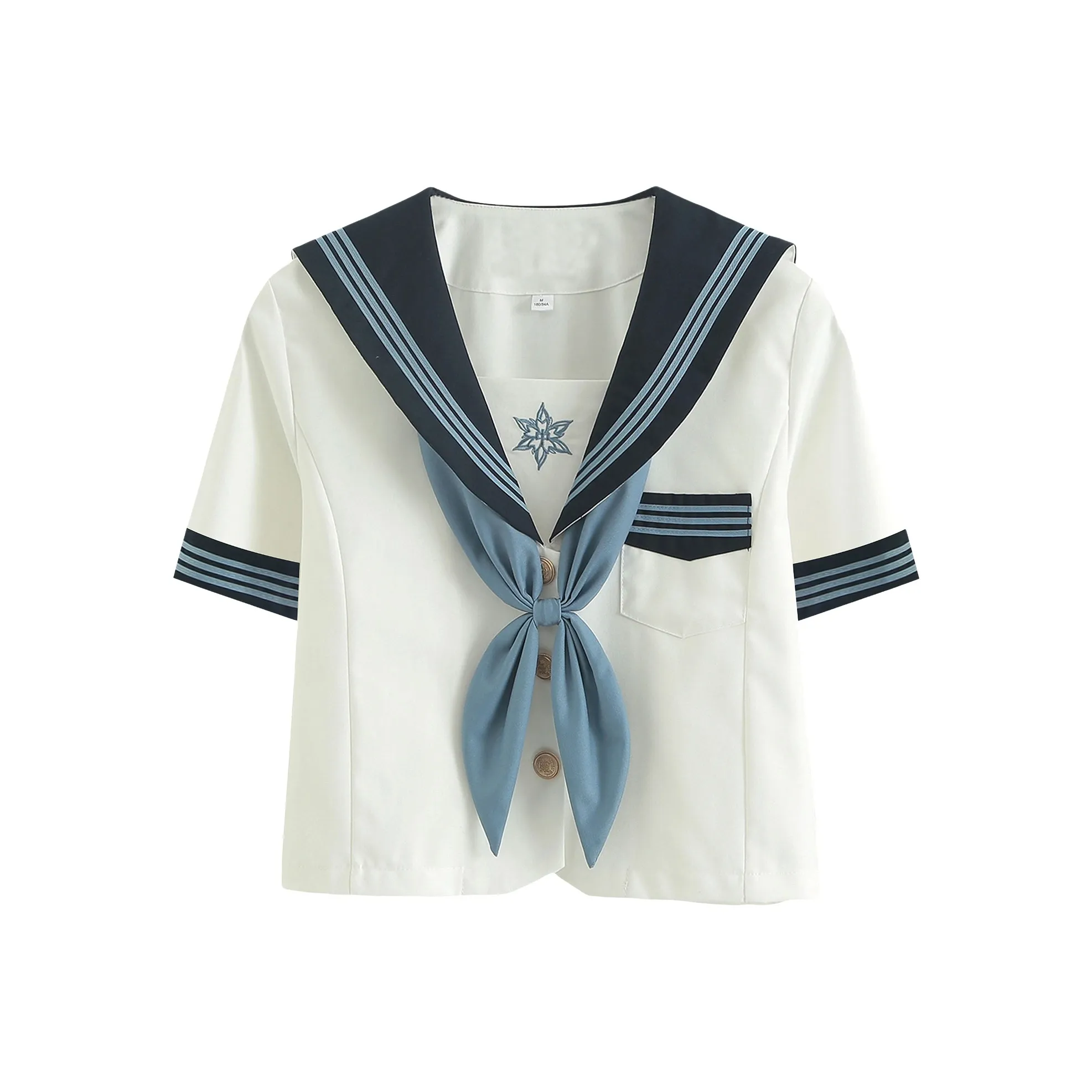 Luohua Candy Цветочный дизайн Перо Высокий Короткий Рукав Одиночная пара + Золотой Рыбка Узел Женская Униформа