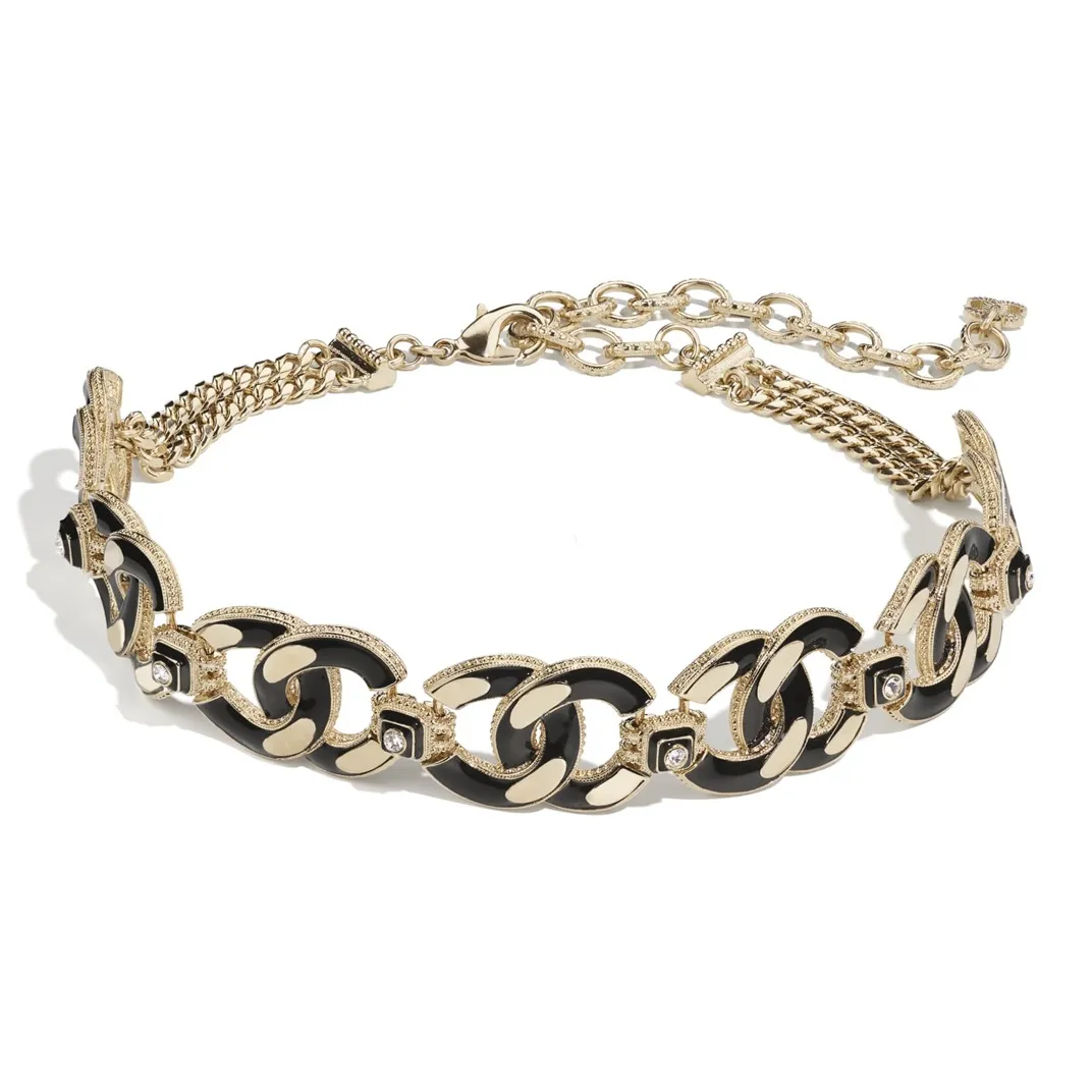 CHANEL Necklaces Women's Gold Black