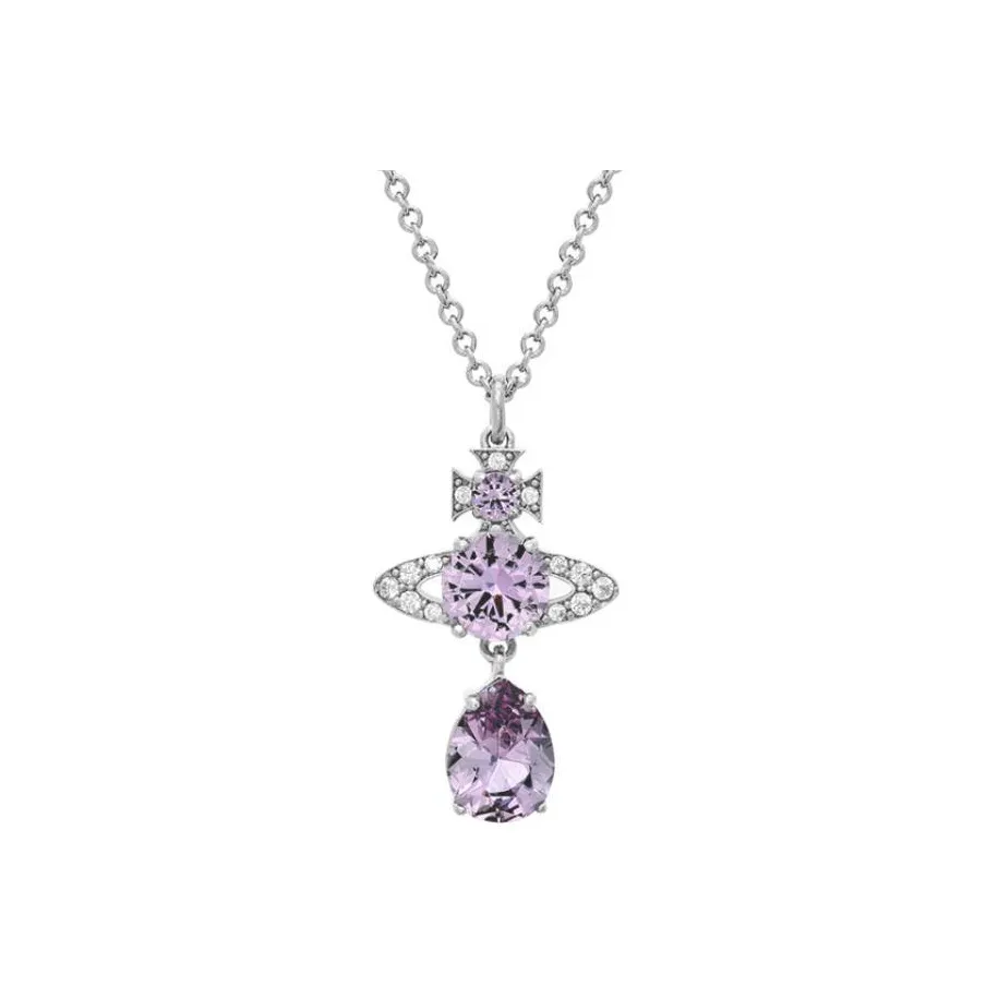 Vivienne Westwood Rhinestone Saturn Pendant Necklaces Women's Light Purple/Silver Chain