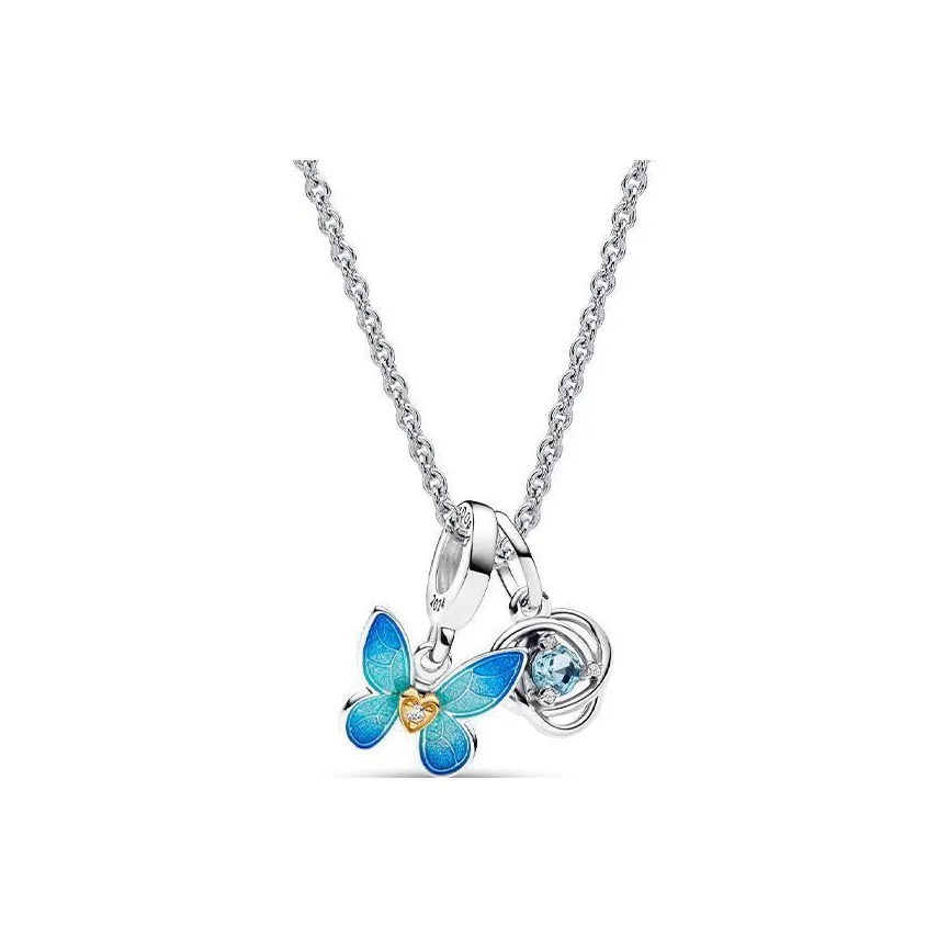 Pandora 925 Sterling Silver Silver Plated Gold Plated Copper Glass Cubic Zirconia Necklaces Women's Silver
