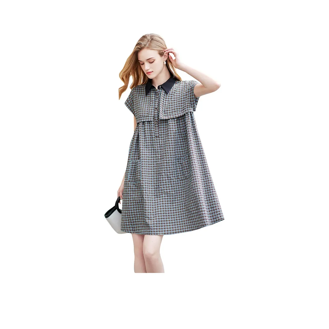 TOUCH Short Sleeved Dress Women's Blue Coffee Plaid