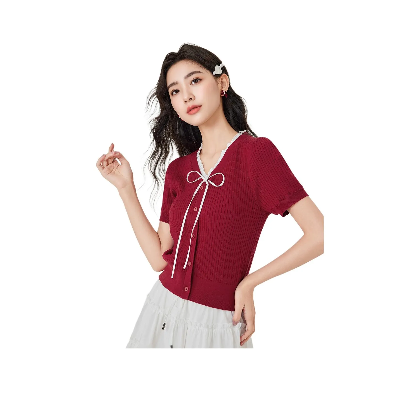 AIYIFU Tomato Red Women's Knitwear