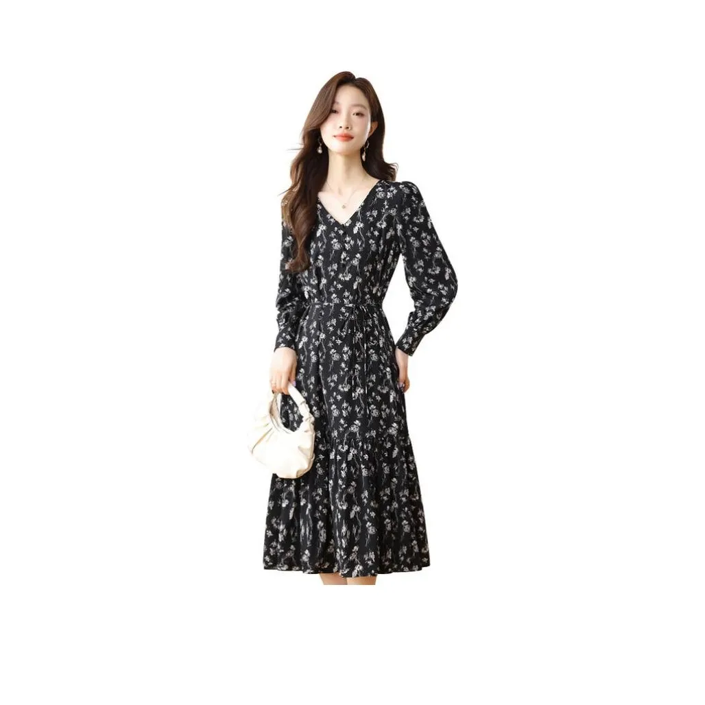 PIERRE CARDIN Long Sleeved Dress Women's Black Multicolor