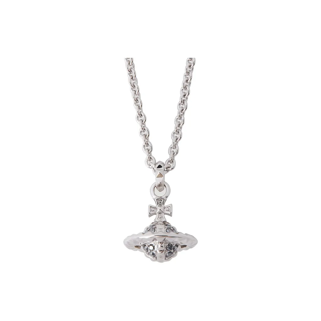 Vivienne Westwood Brass Necklace Gunmetal Gray Rhinestone Inlay Limited Edition Men's Silver/gun Grey
