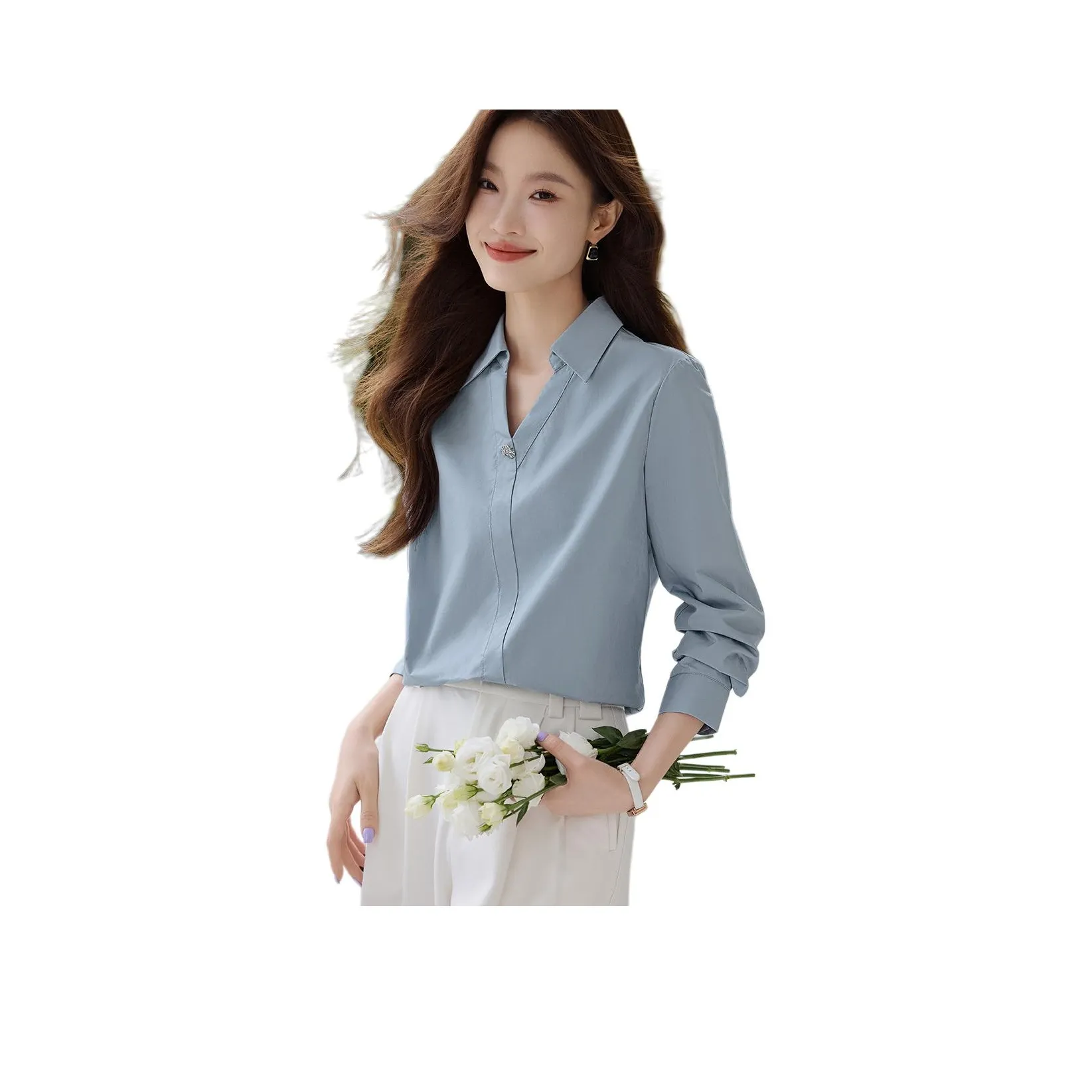 Mo Han Yi Mei Рубашка Женская Светло-Синяя