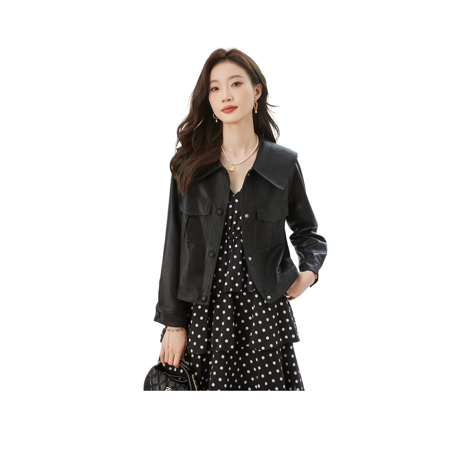 TERRE BLEUE Leather Jacket Women's Black
