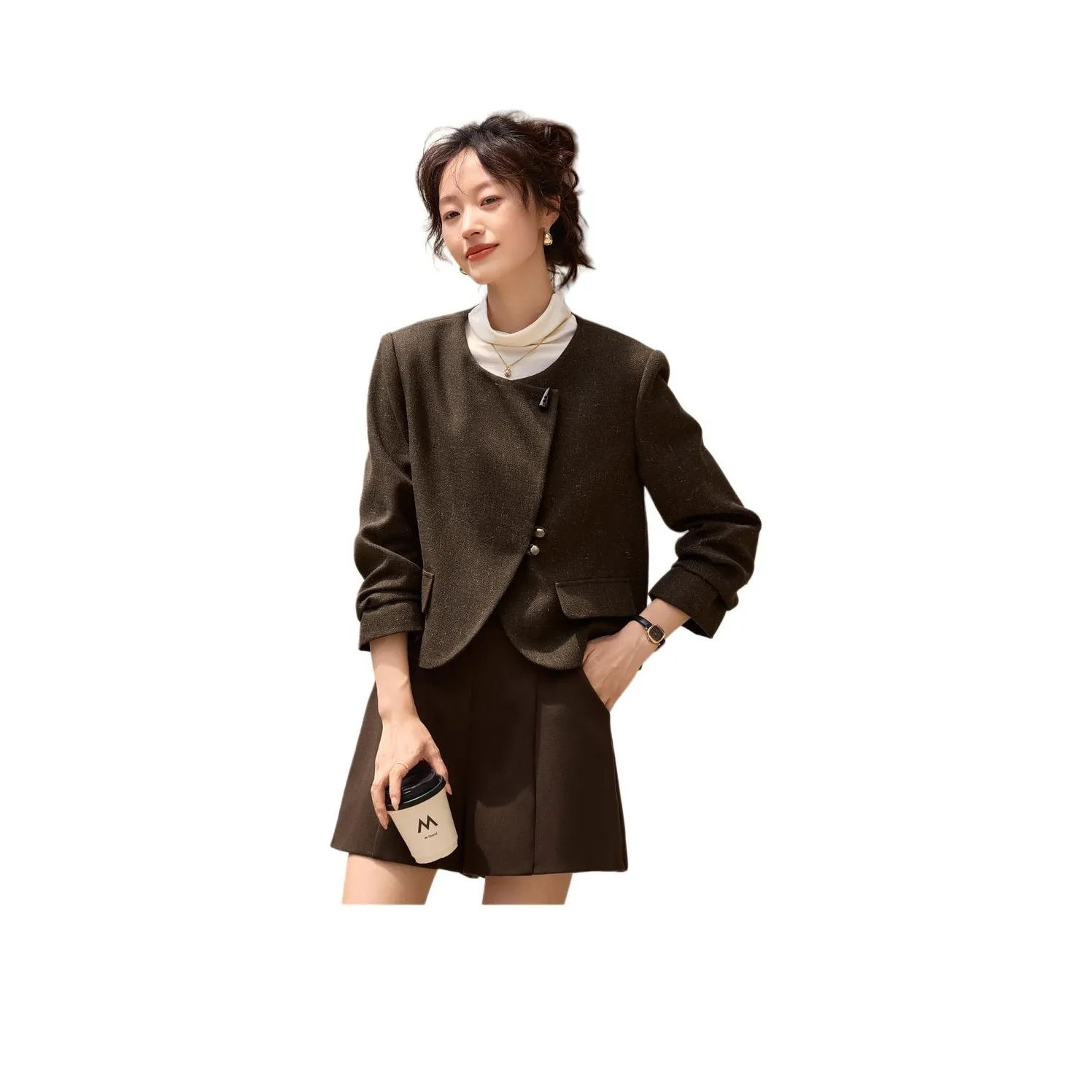 Mo Han Yi Mei Куртки и Пальто Женские Шоколадно-Коричневый