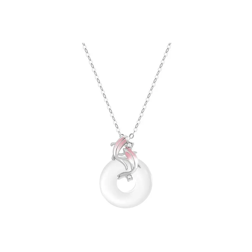 Muyan Chalcedony Double Carp Peace Buckle Jade Necklace Women's