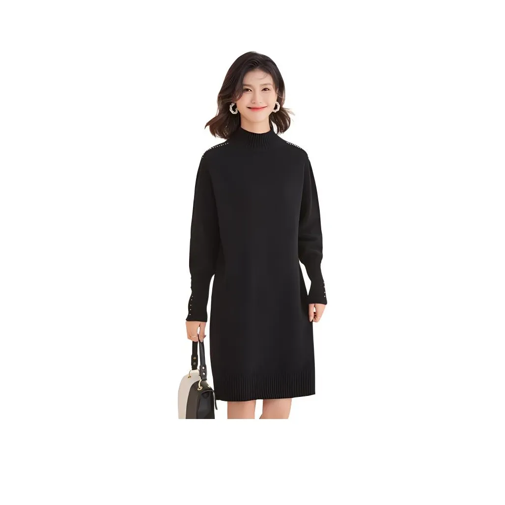 JINJU Длинное платье с длинными рукавами женское черное