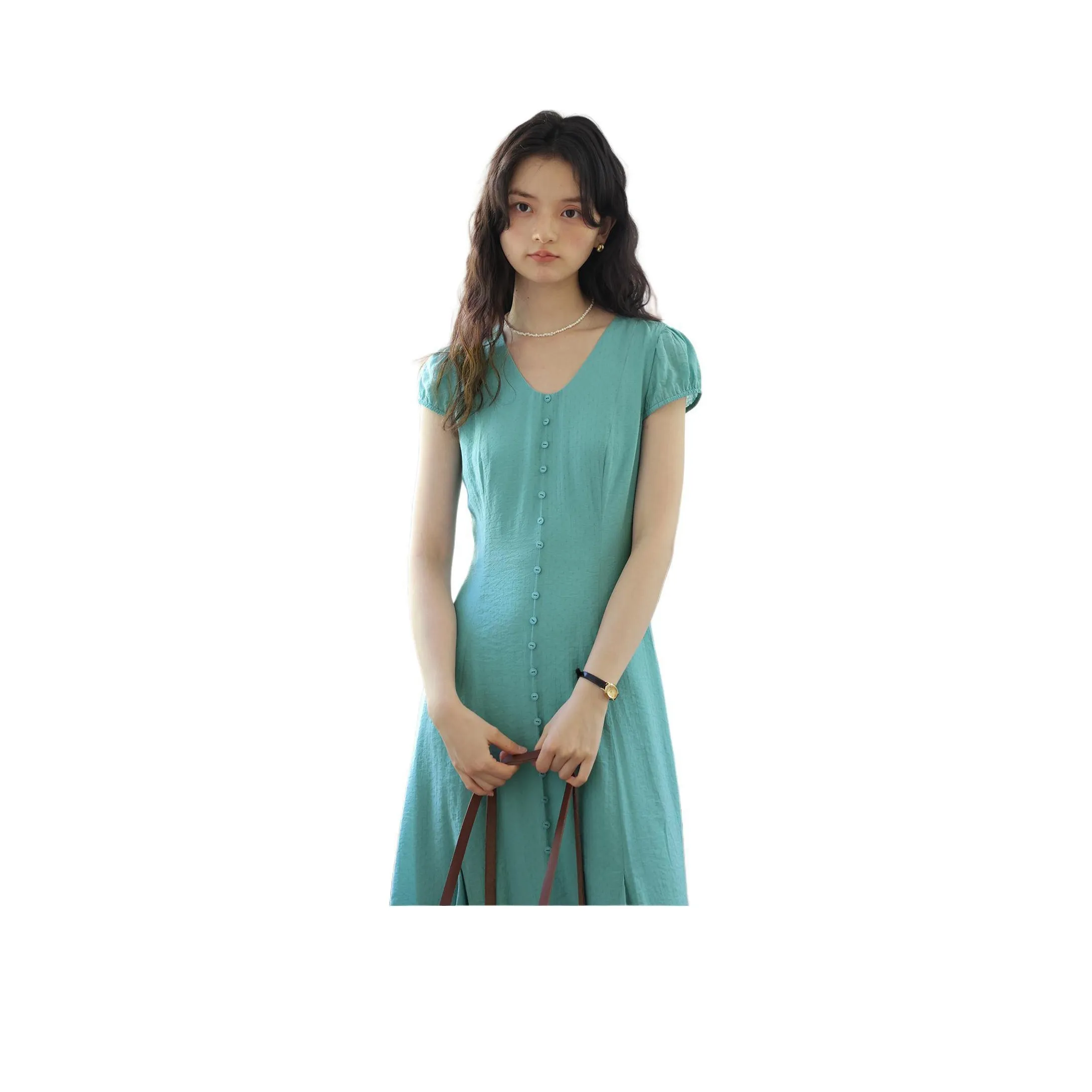 SOLIGHTER Short Sleeved Dress Women's Blue Bell Grass