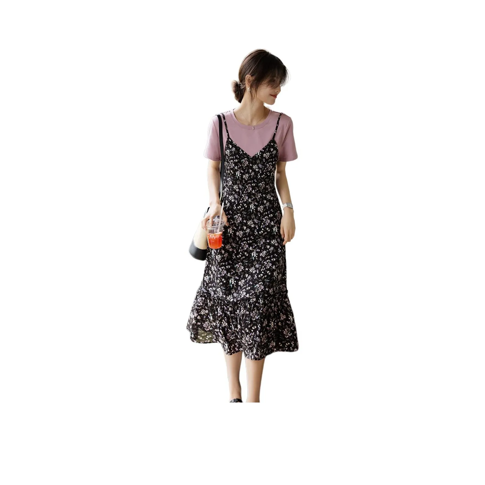 XWI Slip Dress Women's Black With Purple Floral