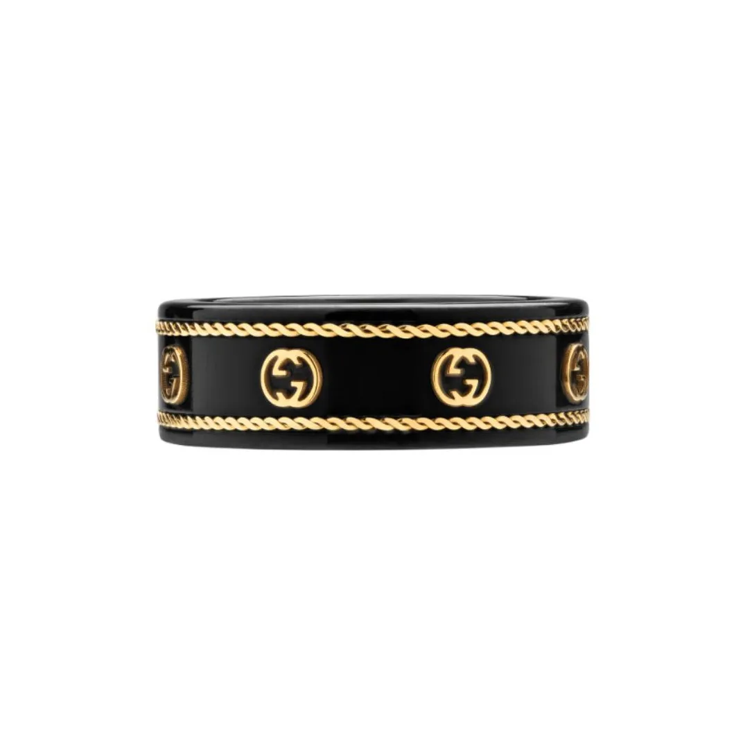 GUCCI Icon 18K Gold Rings Unisex Black