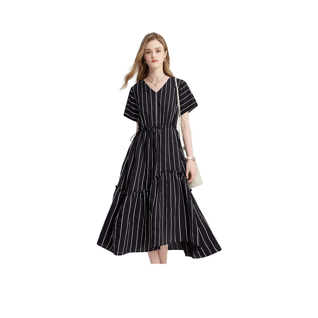 TOUCH Short Sleeved Dress Women's Black With White Stripes