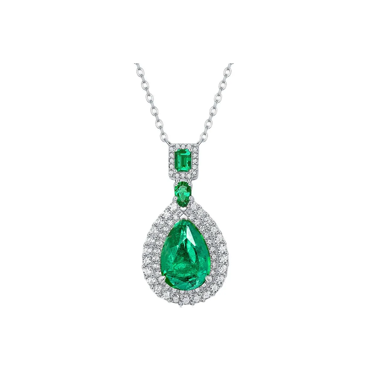 KOYOOME S925 Silver Cultured Emerald Round Bead Chain Unisex