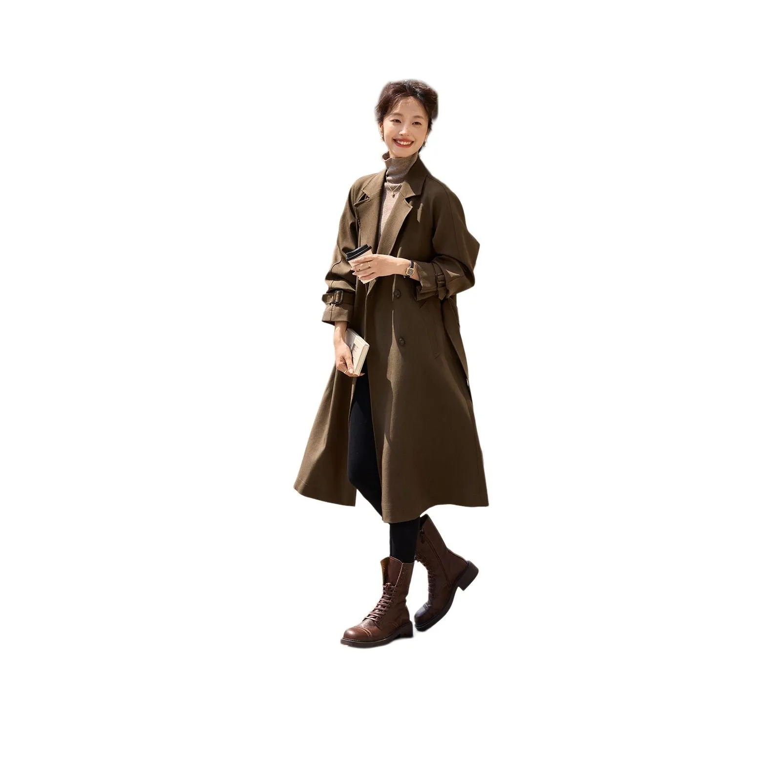 Mo Han Yi Mei Тренчкот Женский Кофейный Коричневый