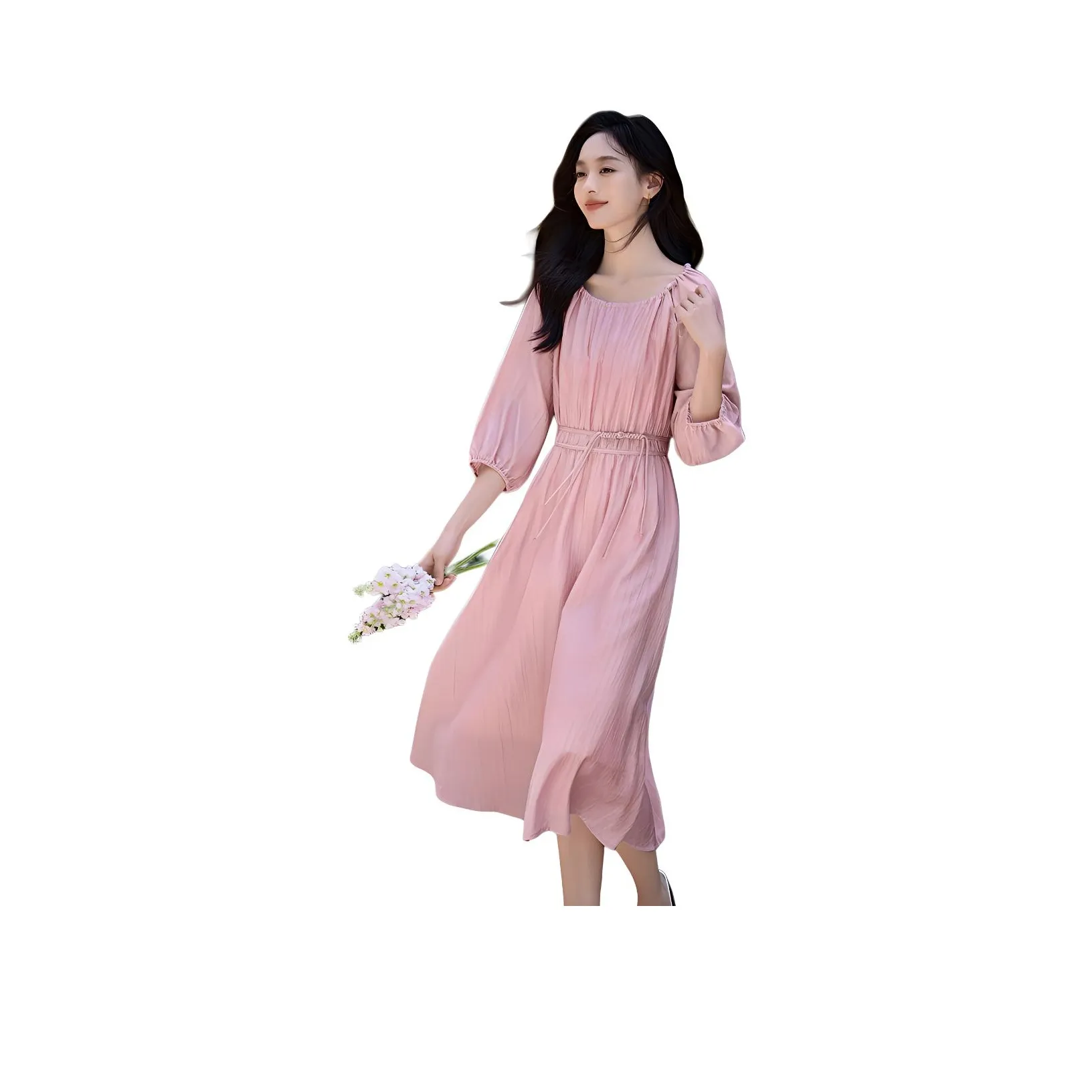 Mo Han Yi Mei Long Sleeved Dress Women's Dusty Pink