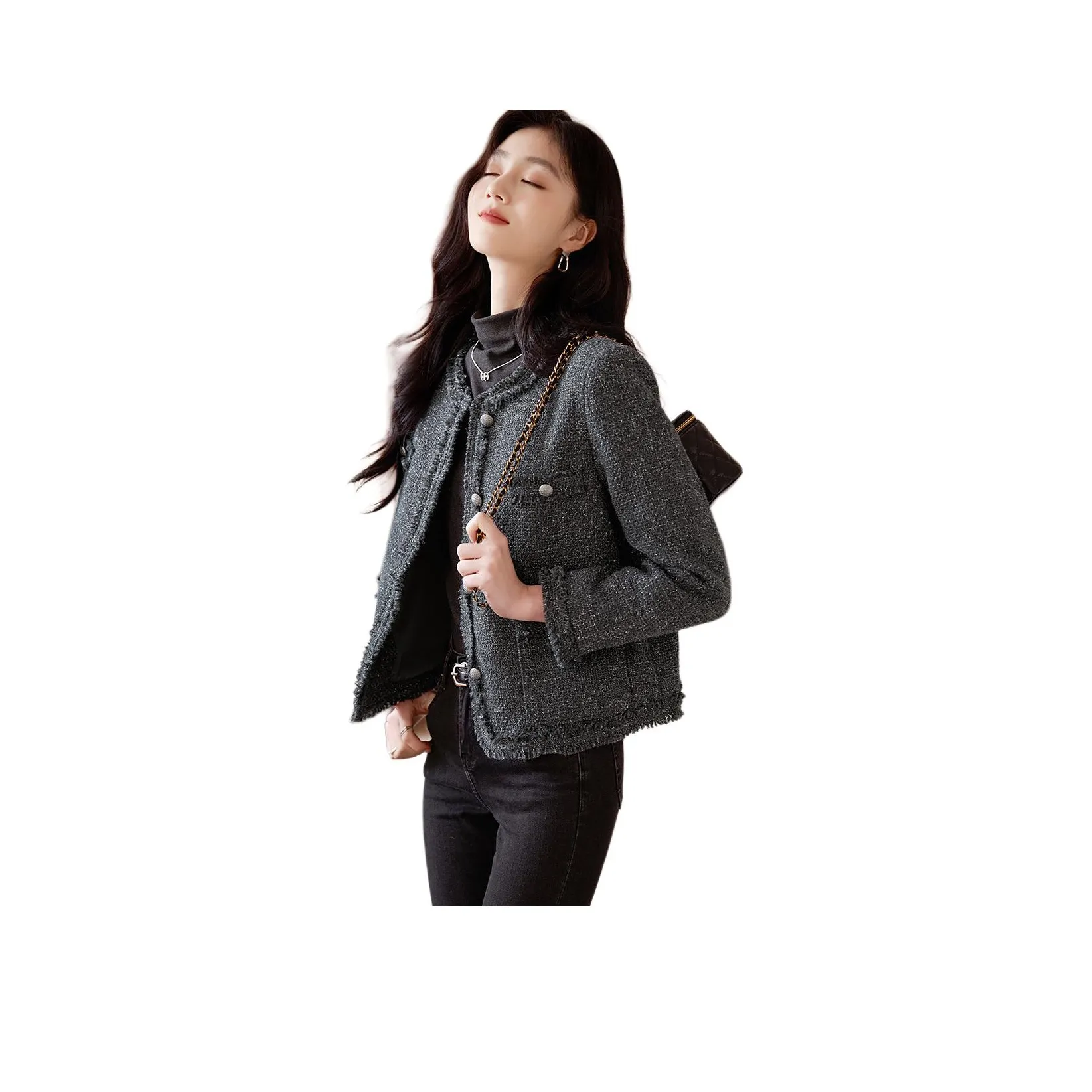 Like The Age Of Water Осенний Зимний Бархат Feel Пальто Стандартный Женский Серый