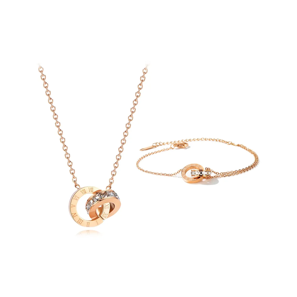 MUYAN Титановая сталь Roman Numbers Двойной Loop Ожерелье Комбинация Набор Женские