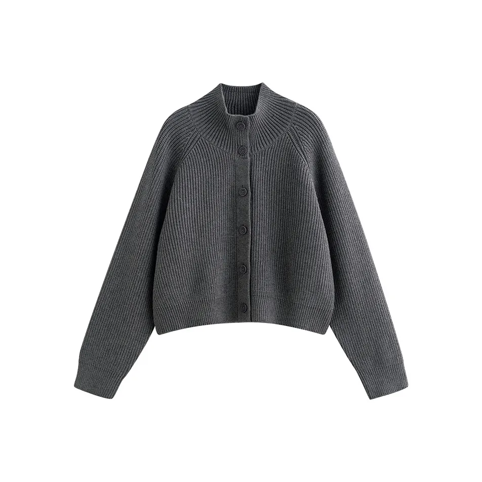 Initial Language Cropped Wool Woven Sweater Coat Women's