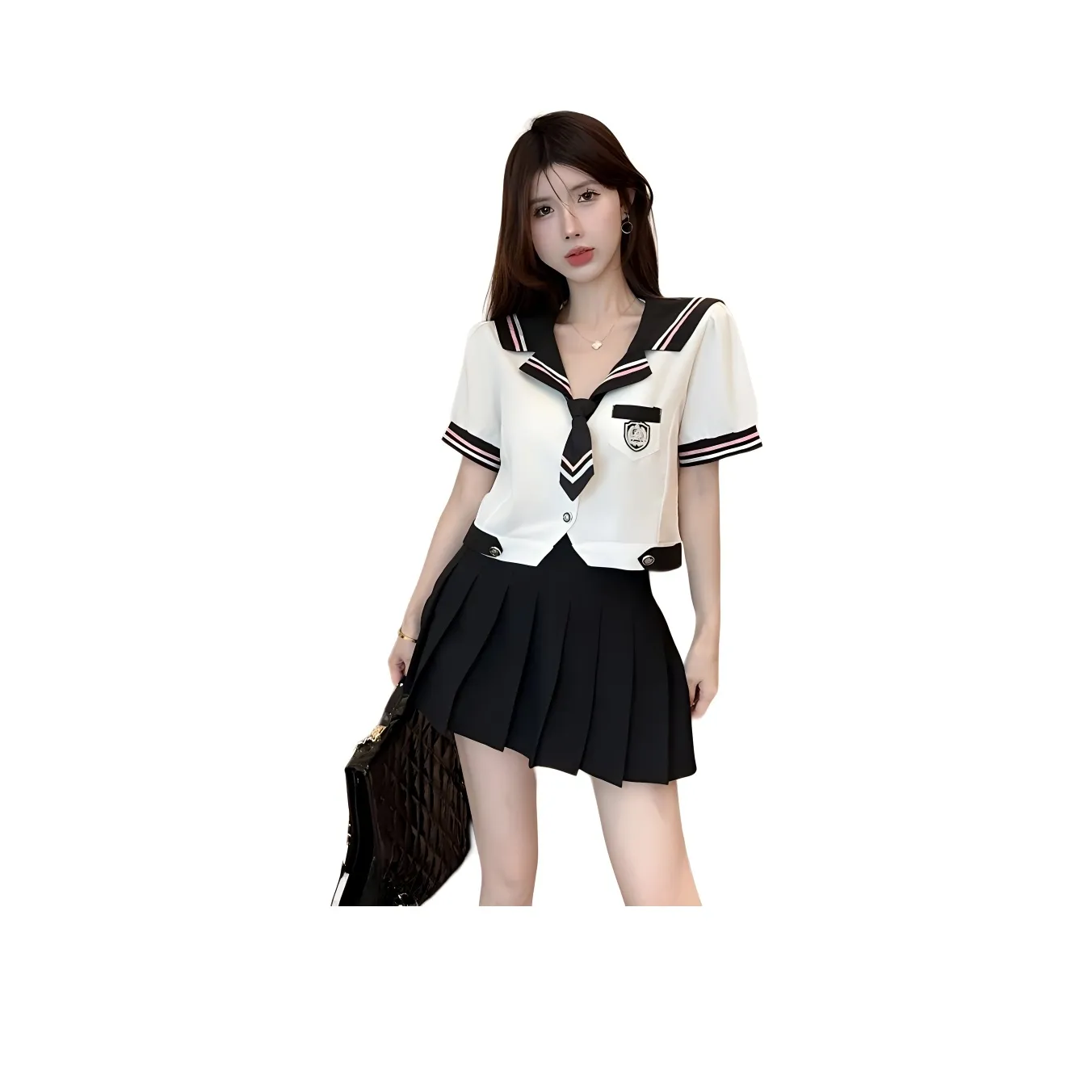 Garbege Uniform Women's White Shirt Tie+Black Skirt Set