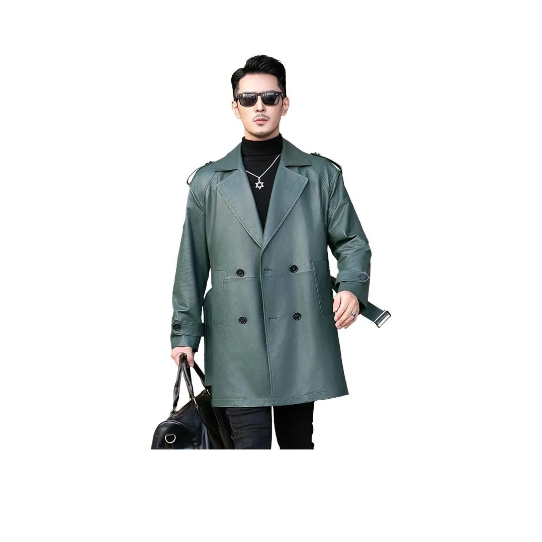 JIMU Зеленый Мужская Кожаная Куртка