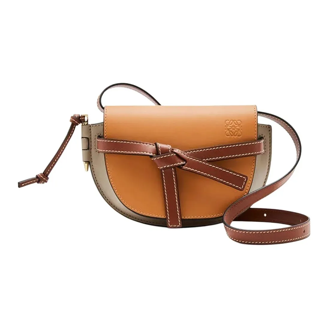 LOEWE Gate Soft Cow Leather Bowknot Bag, Handheld Crossbody Bag, Shoulder Bag Mini Women's Amber/Light Gray/Rusty Red