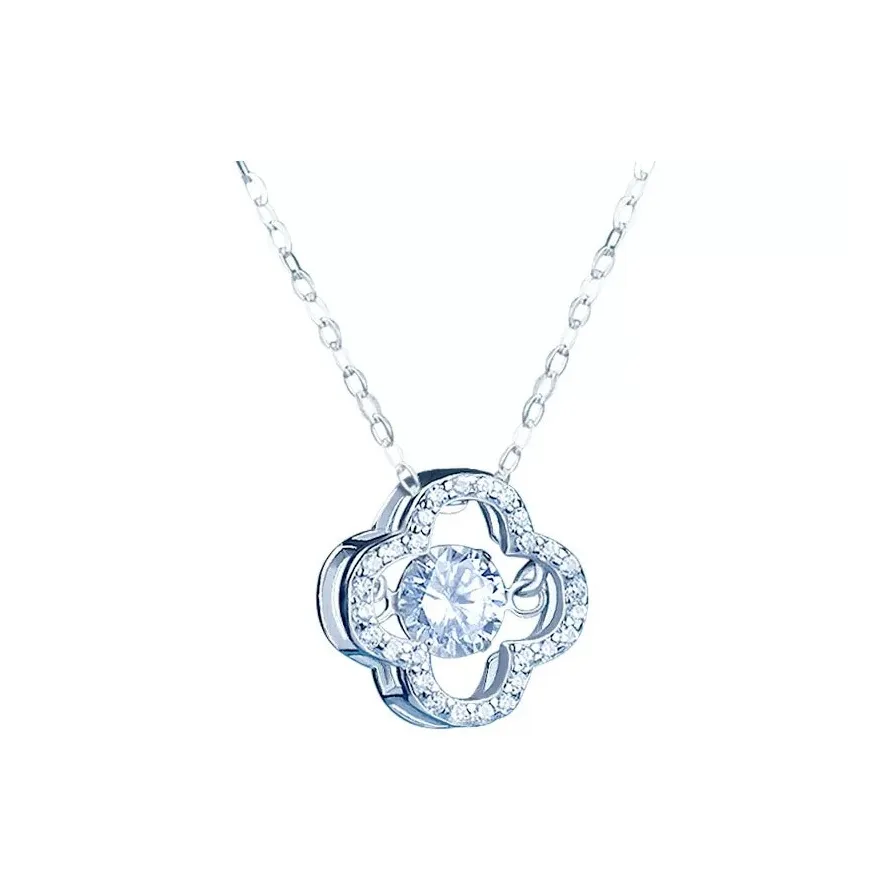 Regalrose 925 Sterling Silver Sparkling Rhinestone Four Leaf Clover Necklace Women's