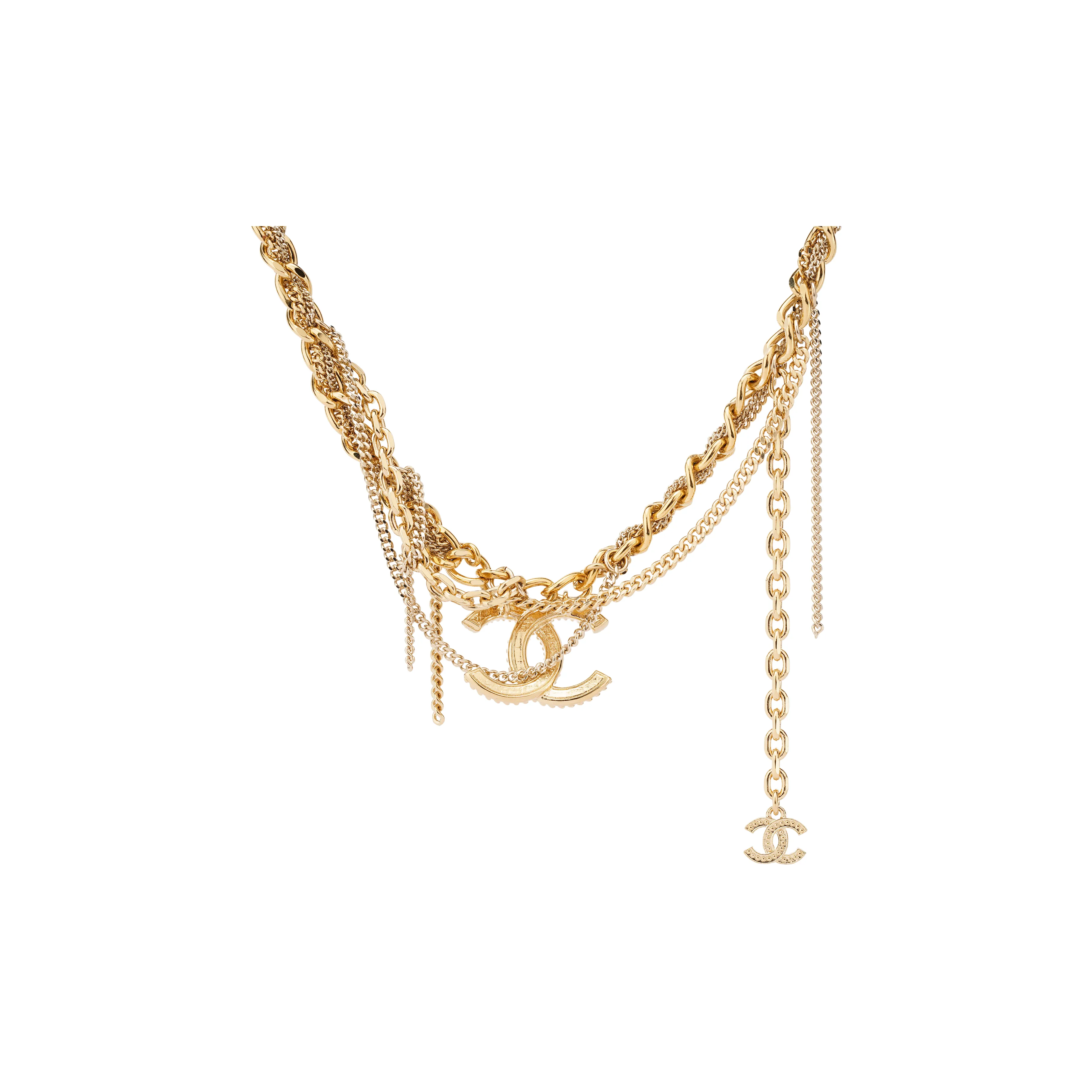 CHANEL 2022 Plated Multi Chain Cc Choker Necklace Costume Necklace