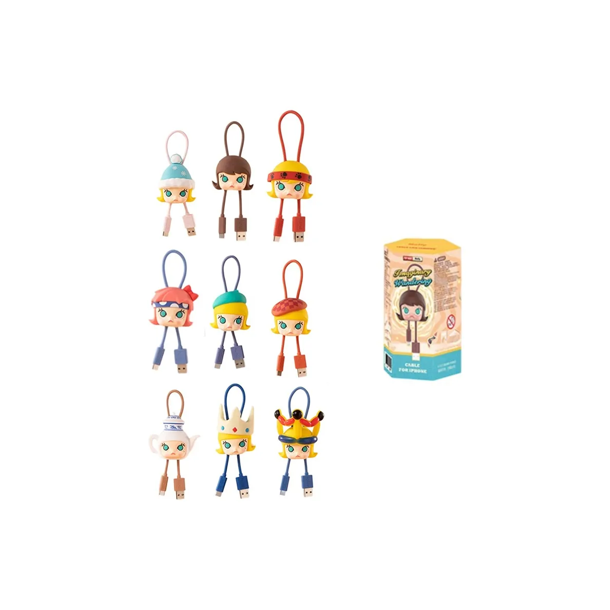 POP MART Коллаборация Edition Molly Fantasy Hobo Collection iPhone Cable Слепые коробки Один Blind Box Полная коробка 9 шт