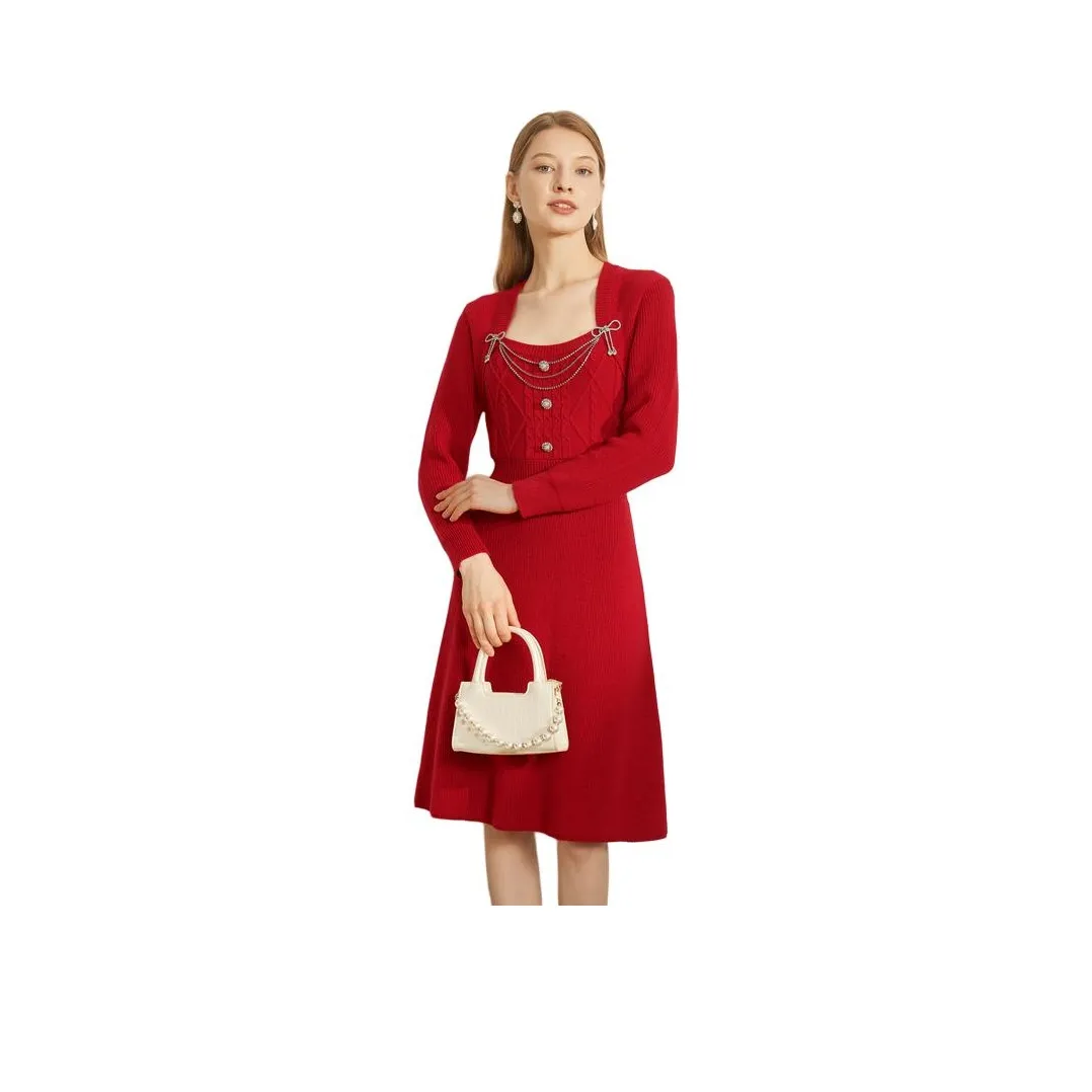 Anmani Длинное платье с длинными рукавами женское красное