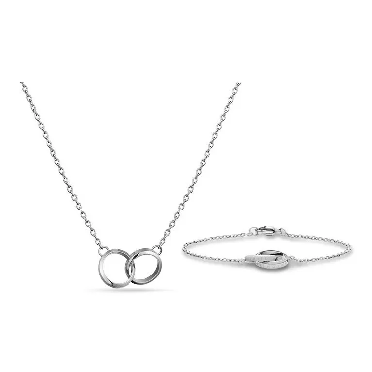 Daniel Wellington Alloy Double Buckle Necklace & Bracelet Women's Elegant Starlight Silver