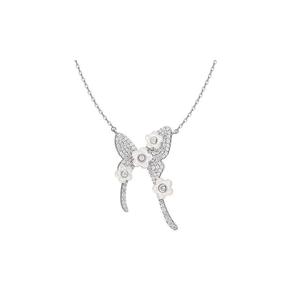 HEFANG 925 Sterling Silver Mother Of Pearl Floral Butterfly Necklace Women's