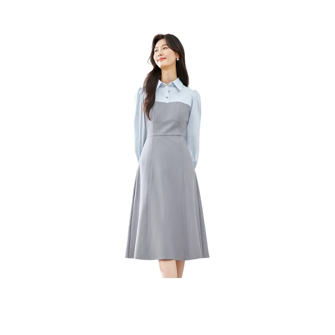 VIMLY Long Sleeved Dress Women's Gray Blue