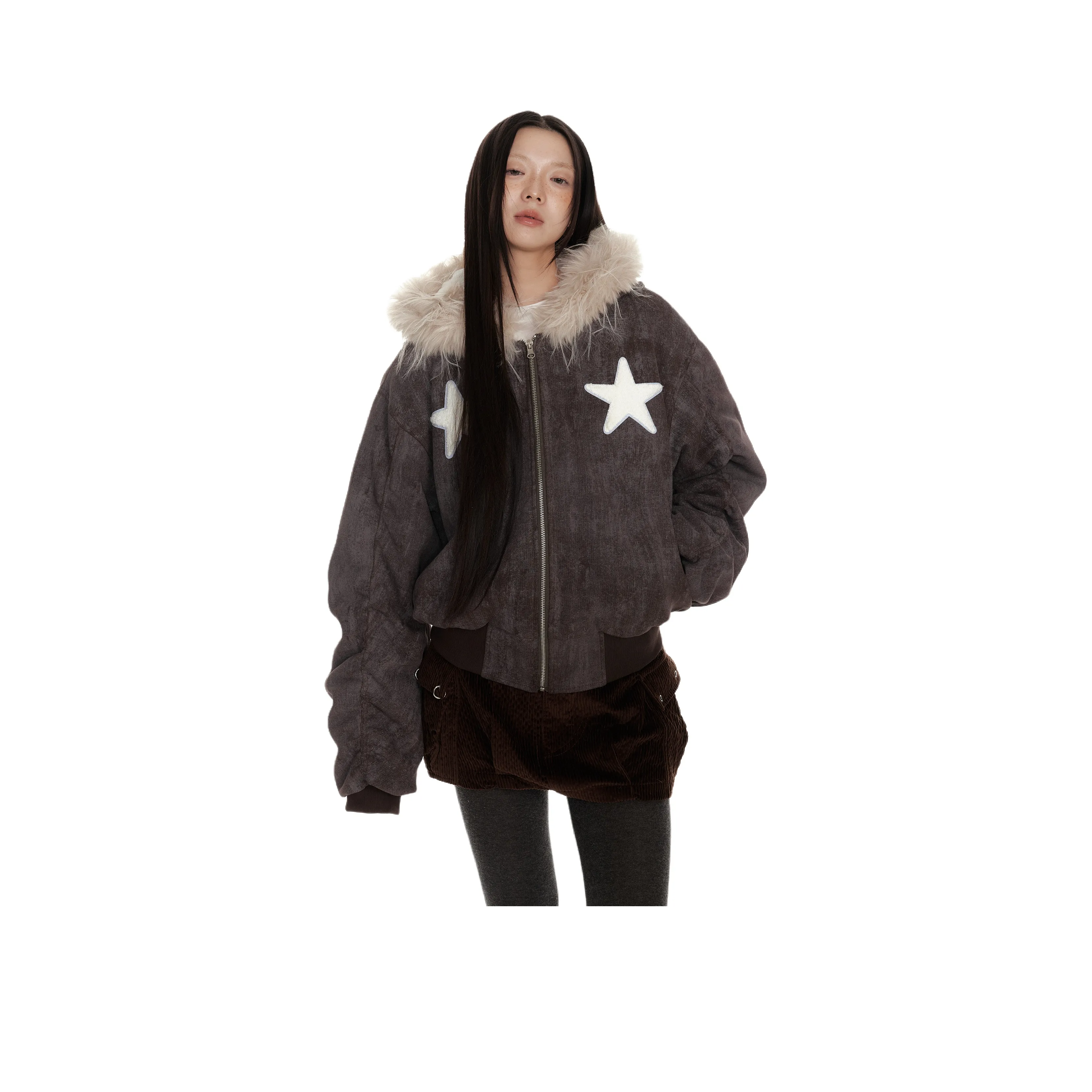 JIKOO Хлопковый пуховик женский шоколадный коричневый