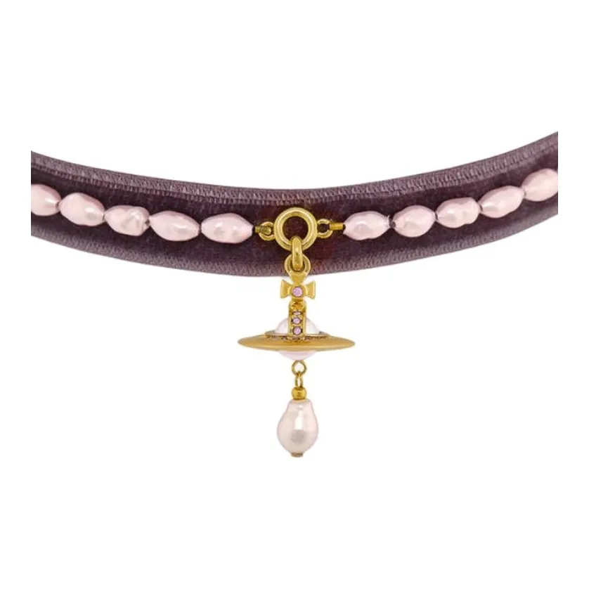 Vivienne Westwood Velvet Ожерелья Женские Золото Светло-фиолетовый Кристалл Персиковый Жемчуг Лотосовый корень Цвет