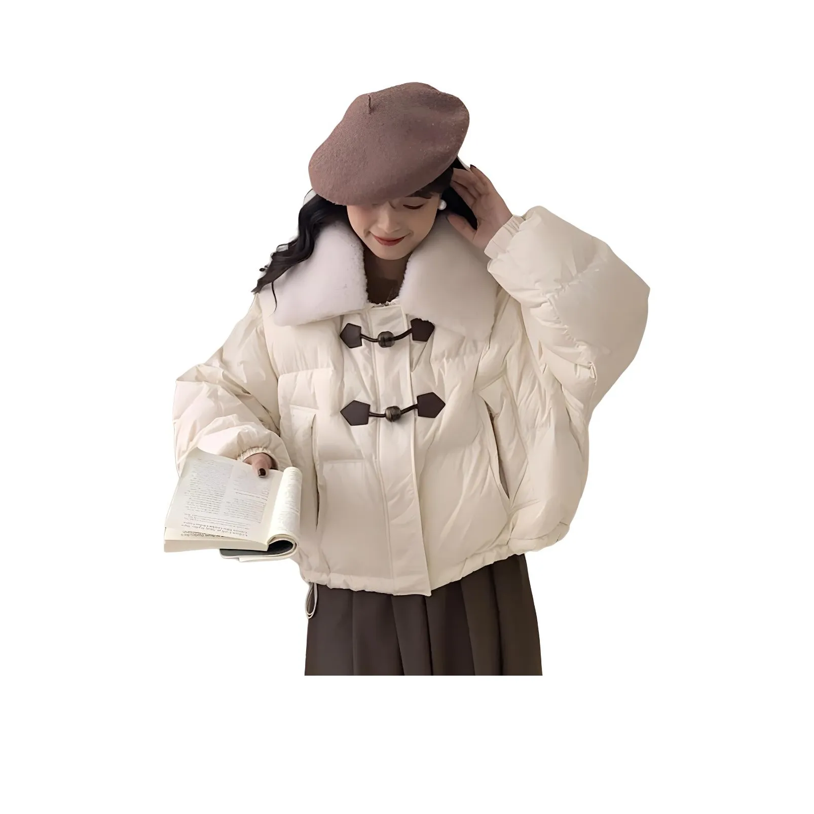 YAYA Пуховик с меховым воротником женский