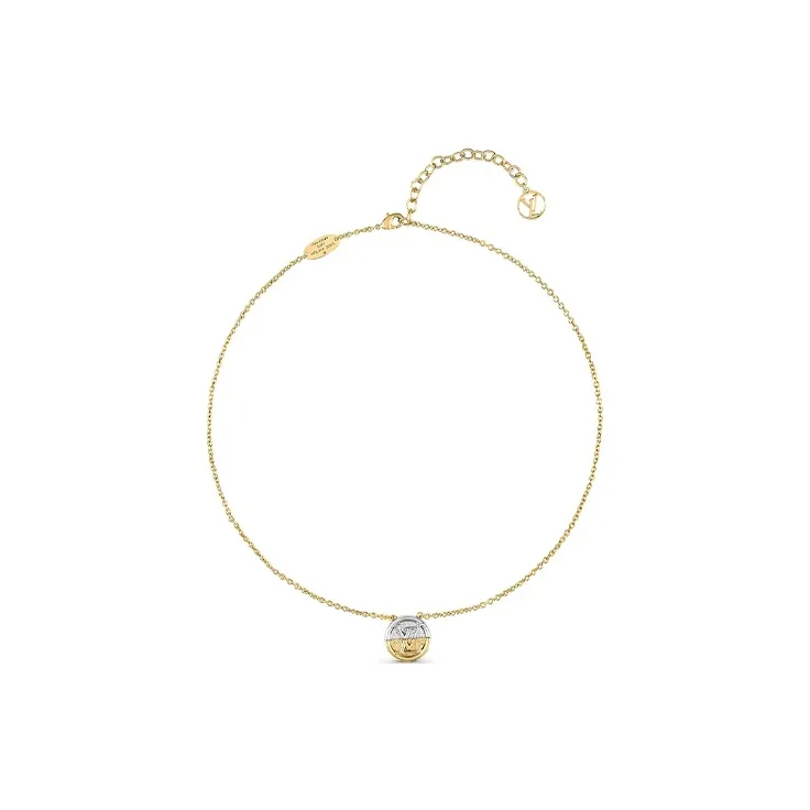 LOUIS VUITTON 2020 Gold Plated Bicolor Collier L To V Pendant Costume Necklace