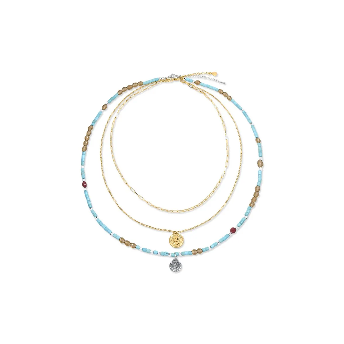 AWE Титановая сталь Эмаль Тройной Layer Многослойность Ювелирные украшения Цепочка на ключицу Bestie Подарочный набор Женские