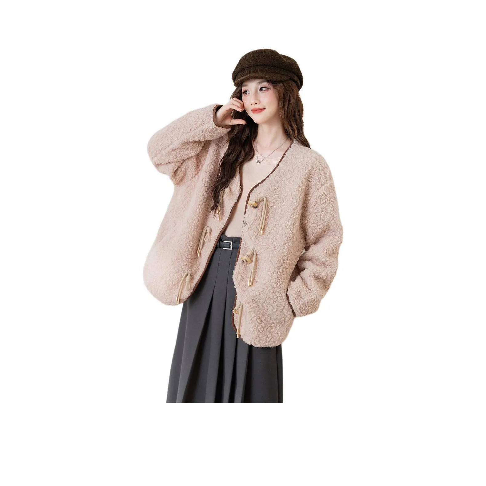 Tonlion Вельвет Feel Пальто Женское Серый Розовый