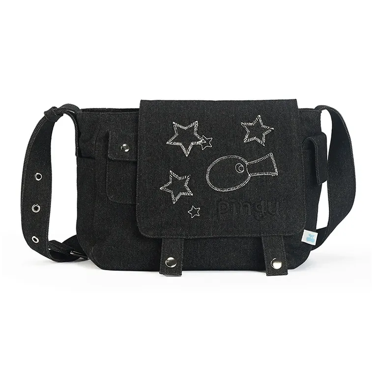 VANWALK PINGU Хлопок Курьерская сумка Сумка через плечо Большая Женская Джинсовый синий Классический черный