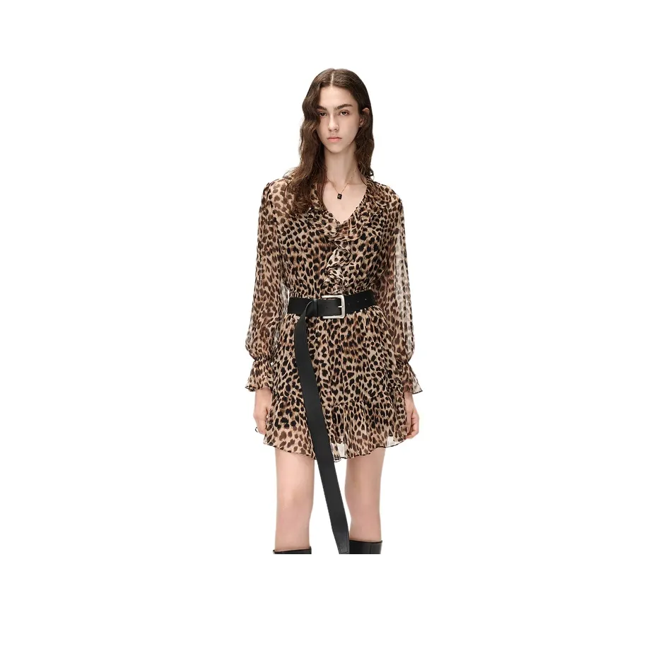 MOCO Длинное платье с длинными рукавами женское с леопардовым принтом