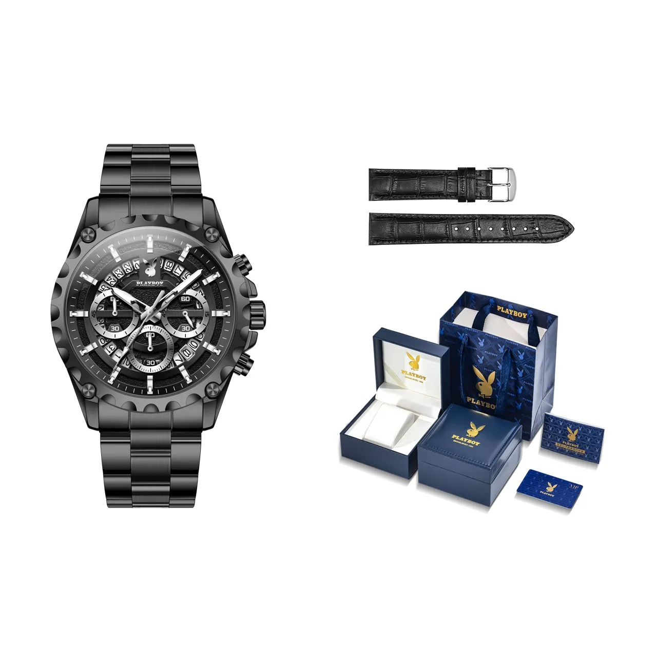 Playboy Кварцевый механизм Стальной ремешок Часы Мужские Черный циферблат